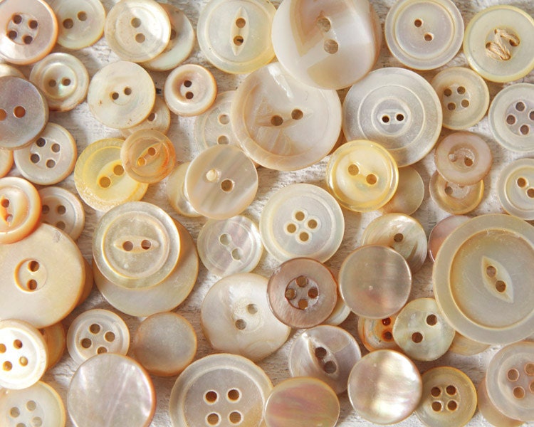 Golden Mother of Pearl Buttons - Lot of over 50 Vintage Shell Buttons