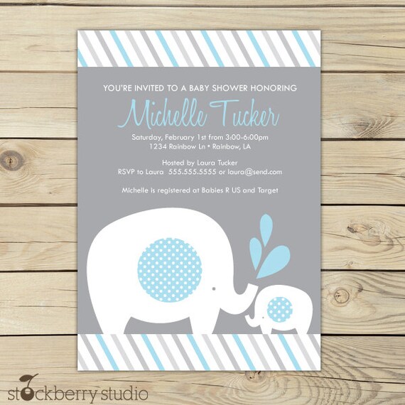 Elephant Baby Shower Printable Invitation Light Blue Gray Il_570xn