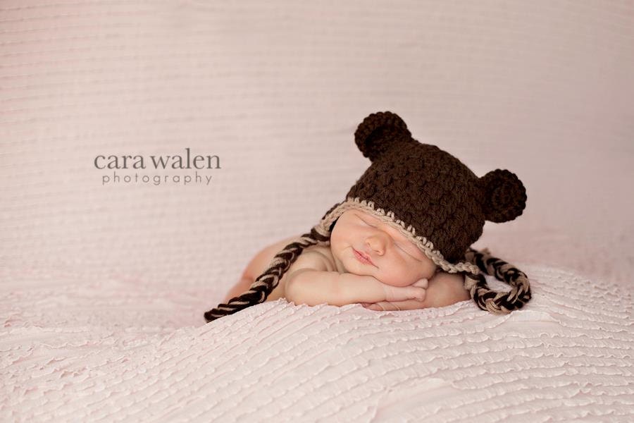 Bear Hat - Ear Flap Hat - Animal Hat - Crochet Baby Hat - Baby Newborn Hat - Newborn Hat - Brown Taupe - Ready to Ship - 1-3 Months