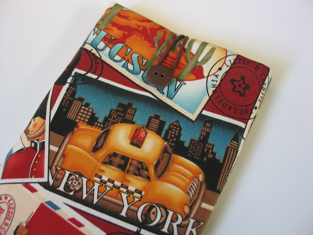 Kindle Paperwhite cover Kindle Paperwhite case ----- vintage postcards form New York London Tuscon Paris France cotton fabric pattern