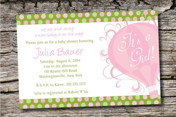 UP UP & AWAY Hot Air Balloon Custom Baby Shower Invitation Digital Design - You Print Il_570xn