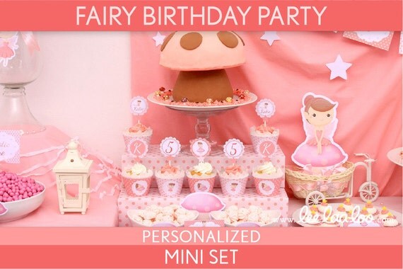 Fairy Birthday Party Package Collection Set Mini Personalized Printable // Pink Fairy - B3Pz1 Il_570xn