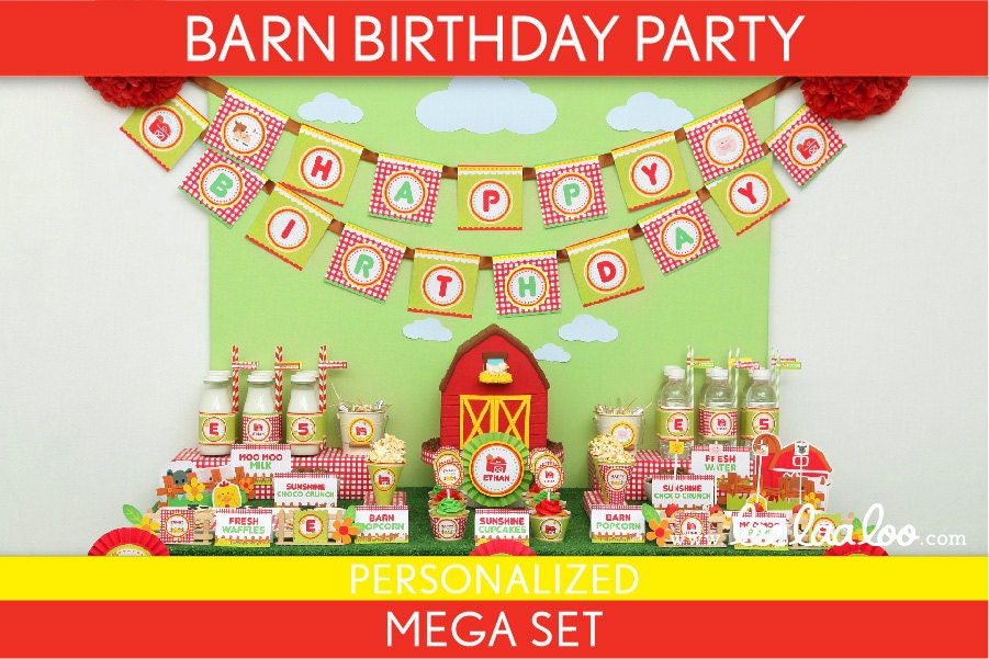 Barn Birthday Party Package Collection Set Mega Personalized Printable // Barn - B26Pz2 Il_570xn