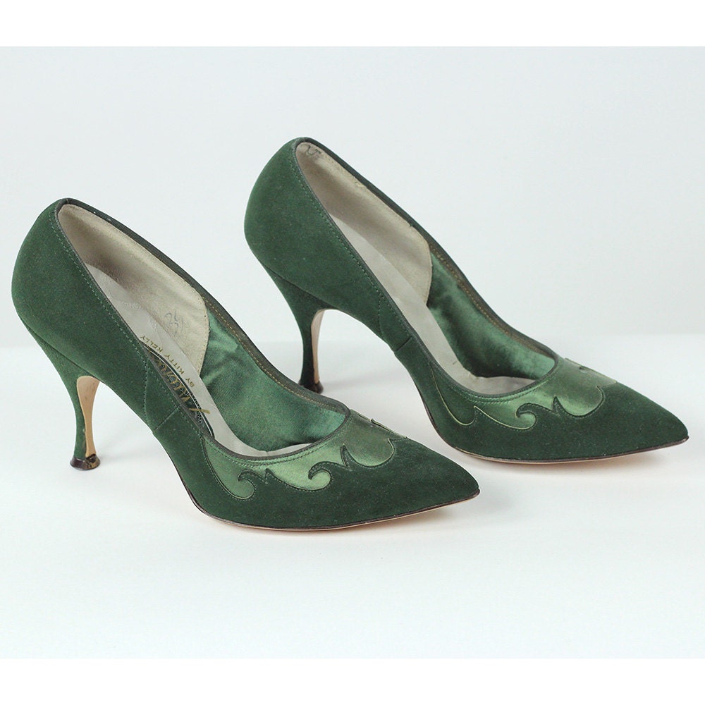 Vintage 50's shoes  Emerald green shoes  1950's Rockabilly pumps