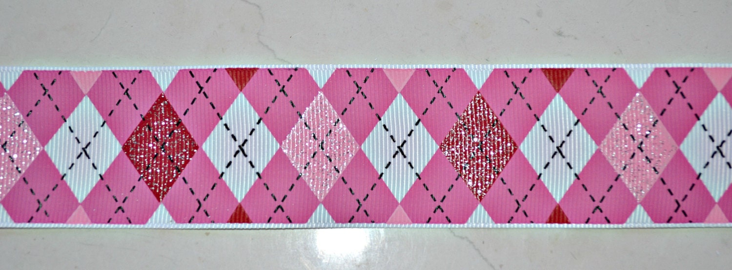 Pink argyle with glitter on 1 1/2" grosgrain ribbon- Valentines Il_570xn