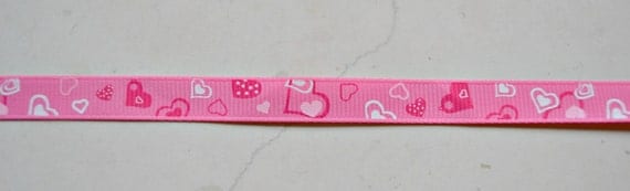 Scattered Heart on hot pink 3/8" grosgrain ribbon Valentines Il_570xn