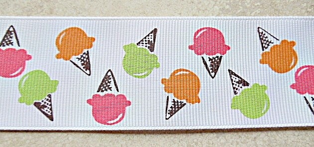 Strawberry, orange sherbet & Mint ice cream cones on 1 1/2" grosgrain ribbon Il_570xn