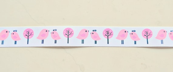 Sweet Sweet birdies on white 7/8" grosgrain ribbon Il_570xn