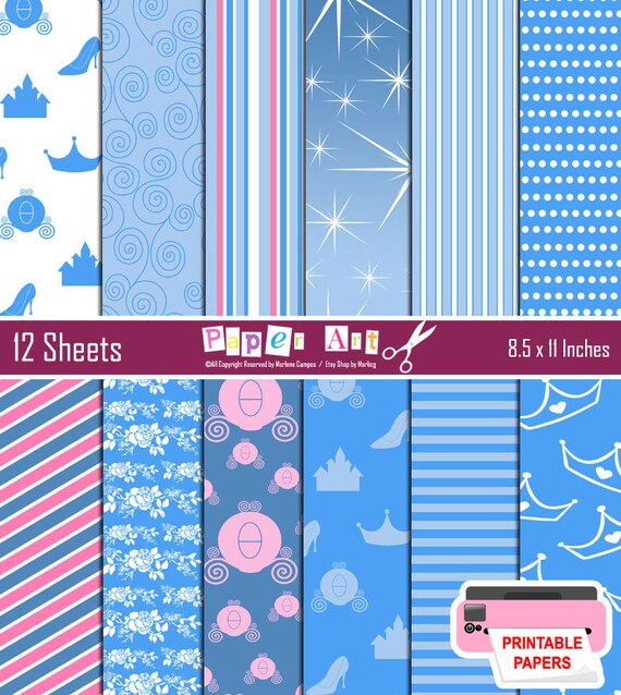 INSTANT DOWNLOAD - Printable - Cinderella Inspired Background, digital paper, Papers Set, Scrapbooking Paper, Printable paper. Il_570xn