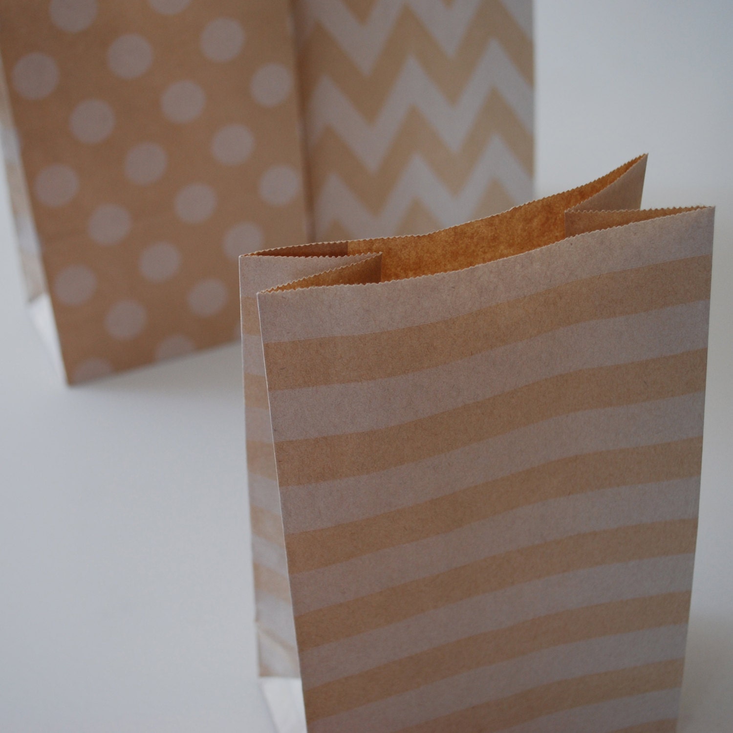 Paper Bag - 12 Kraft with White Stripes - Flat Bottom Bags / Party / Lolly / Favour / Wedding / Packaging / Loot / Gift Bag Il_570xn