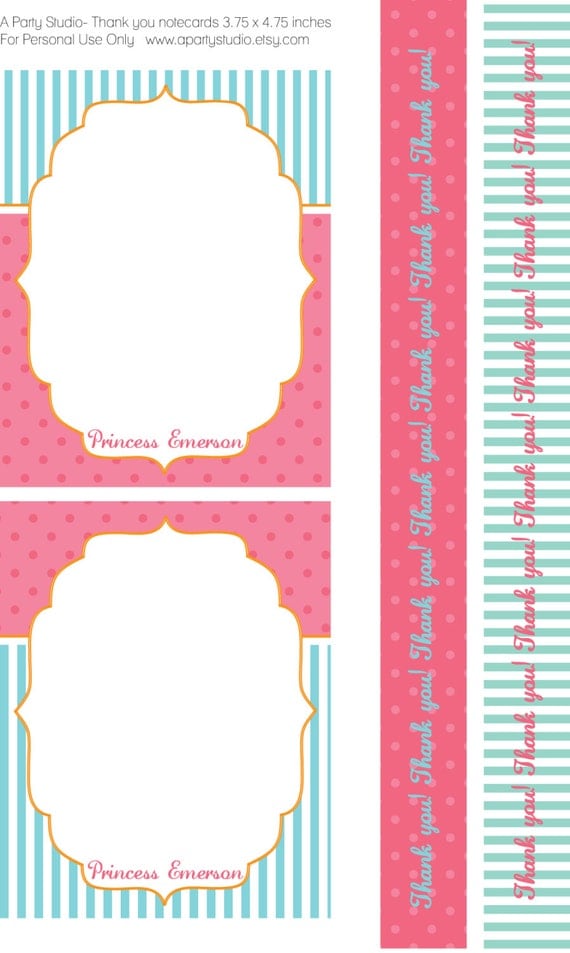 Princess and Pirates Party- digital notecards- print your own Il_570xn