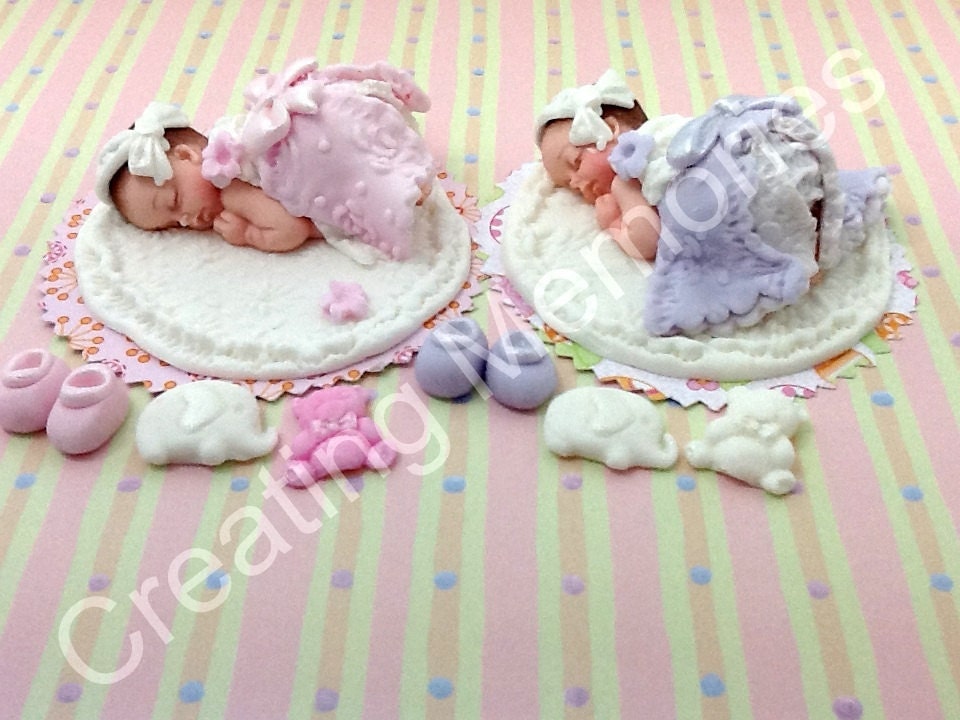 Twin Baby Girls Cake Topper/Baby Shower, Birthday, Baptism, Cake ...