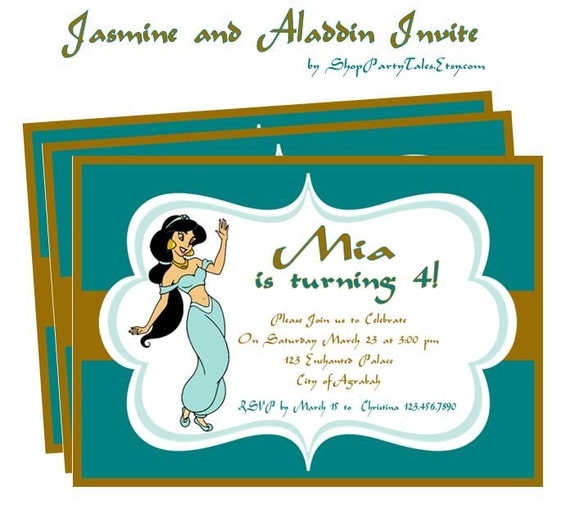 Jasmine and Aladdin Printable birthday Girl party INVITATION Invite Princess Bollywood Arabe Il_570xn