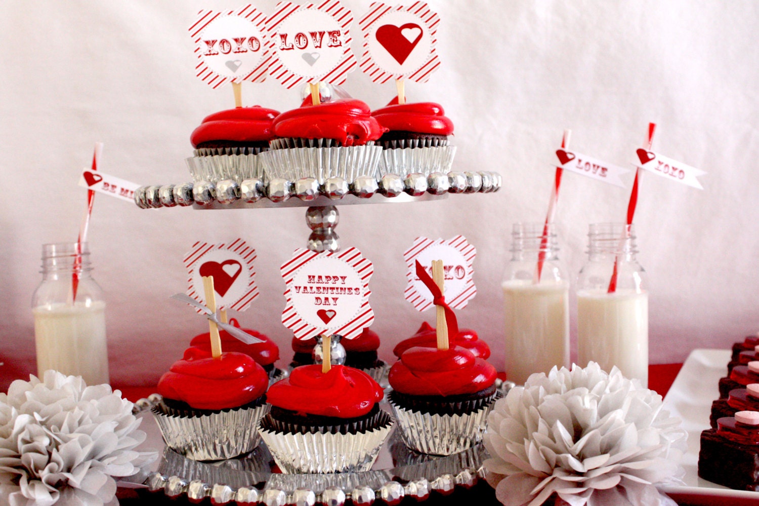 Valentine's Day Party So Sweet Cupcake Toppers Party Circles PRINTABLE Il_570xn
