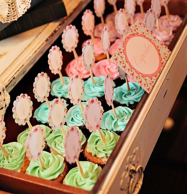 Vintage Glam Shabby Chic Soiree Party Cupcake Topper Circle Il_570xn