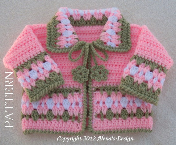 PDF Instant Download - Crochet Pattern 045 - Blossom Baby Jacket - 3, 6, 12, 24 months by AlenasDesign