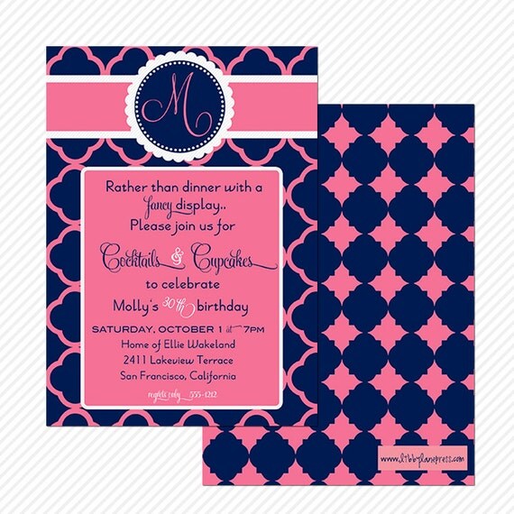 30th BIRTHDAY COCKTAILS and CUPCAKES Invitation, Custom Printable Il_570xn