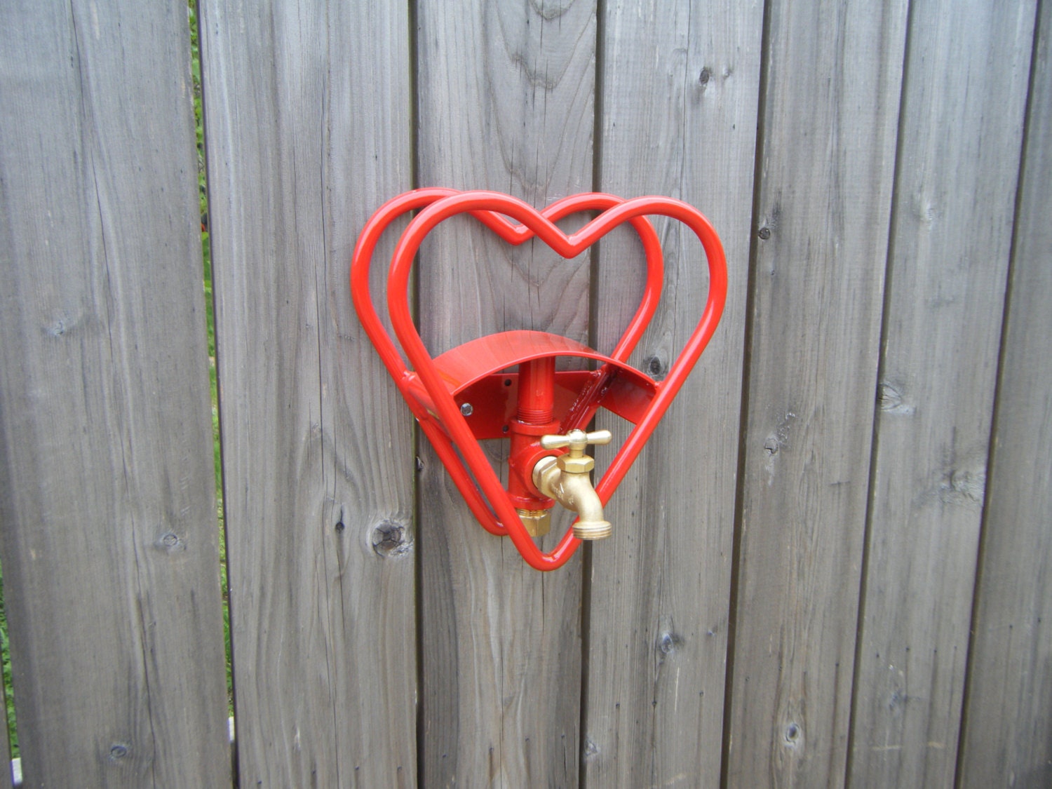 Red Heart Garden Hose Reel Holder With Faucet by TheTownTinker