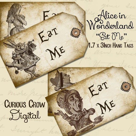 Eat Me Alice in Wonderland Characters Hang by CuriousCrowDigital
