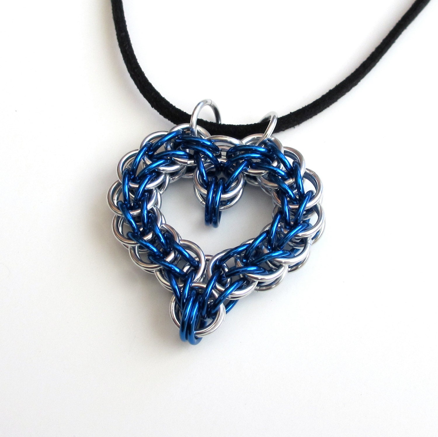 Full Persian chainmail heart pendant in blue by TattooedAndChained