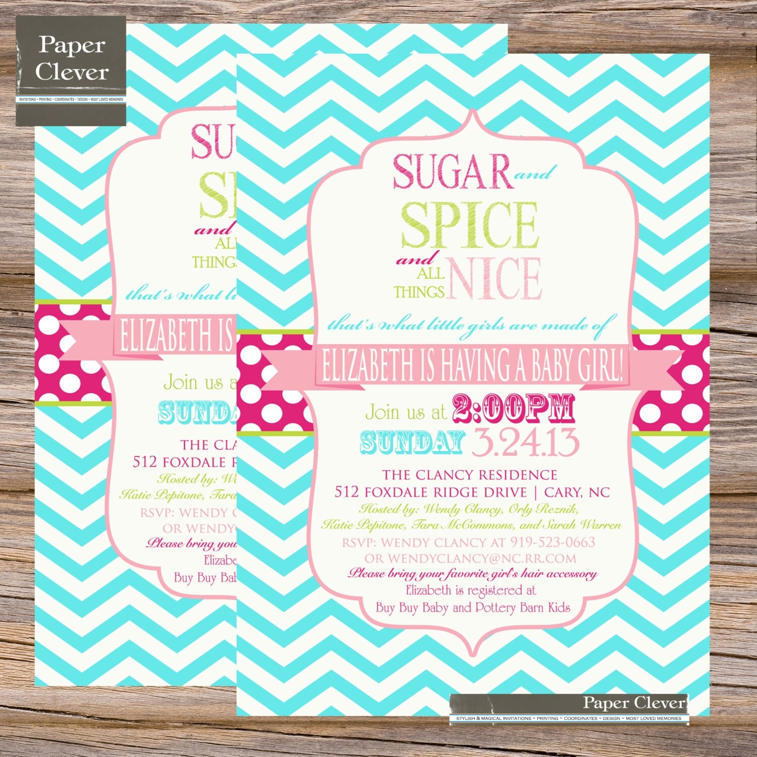 Sugar & Spice girls baby shower invitation - aqua, pink, # 106 digital file, printable Il_570xn