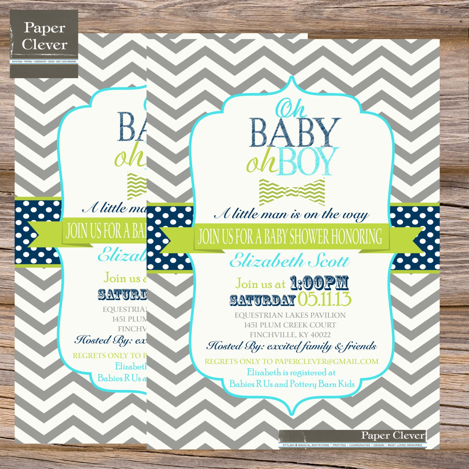 OH BOY baby shower invitation bowtie navy lime aqua by paperclever