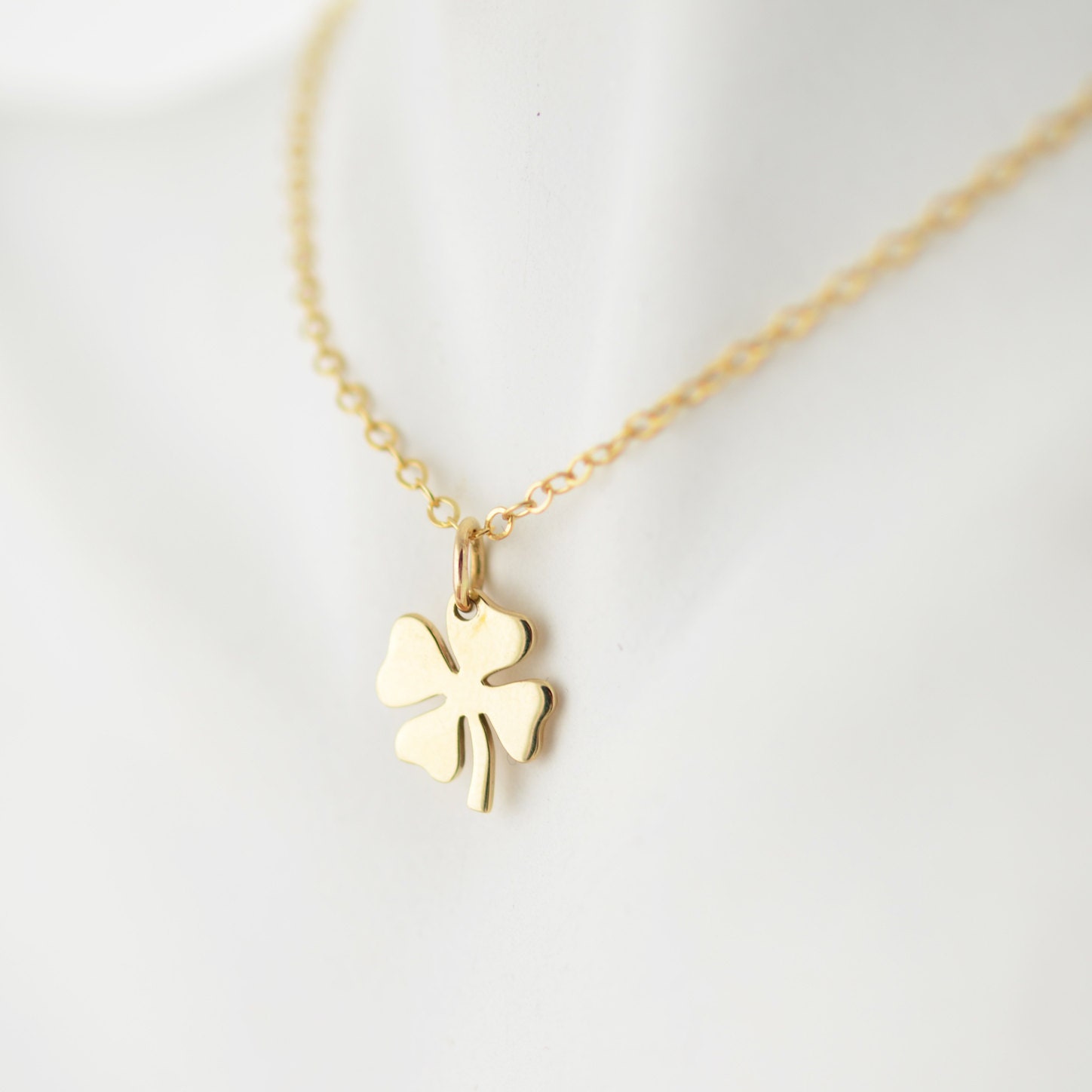 Womens good luck charm necklace,14k gold necklace, four leaf clover ...