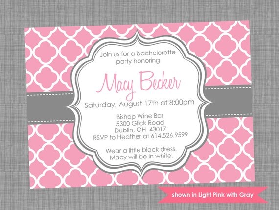 Bachelorette Party Invitation - Printable Bachelorette Themed Quatrefoil Invite - Colors and Text Customizable Il_570xn