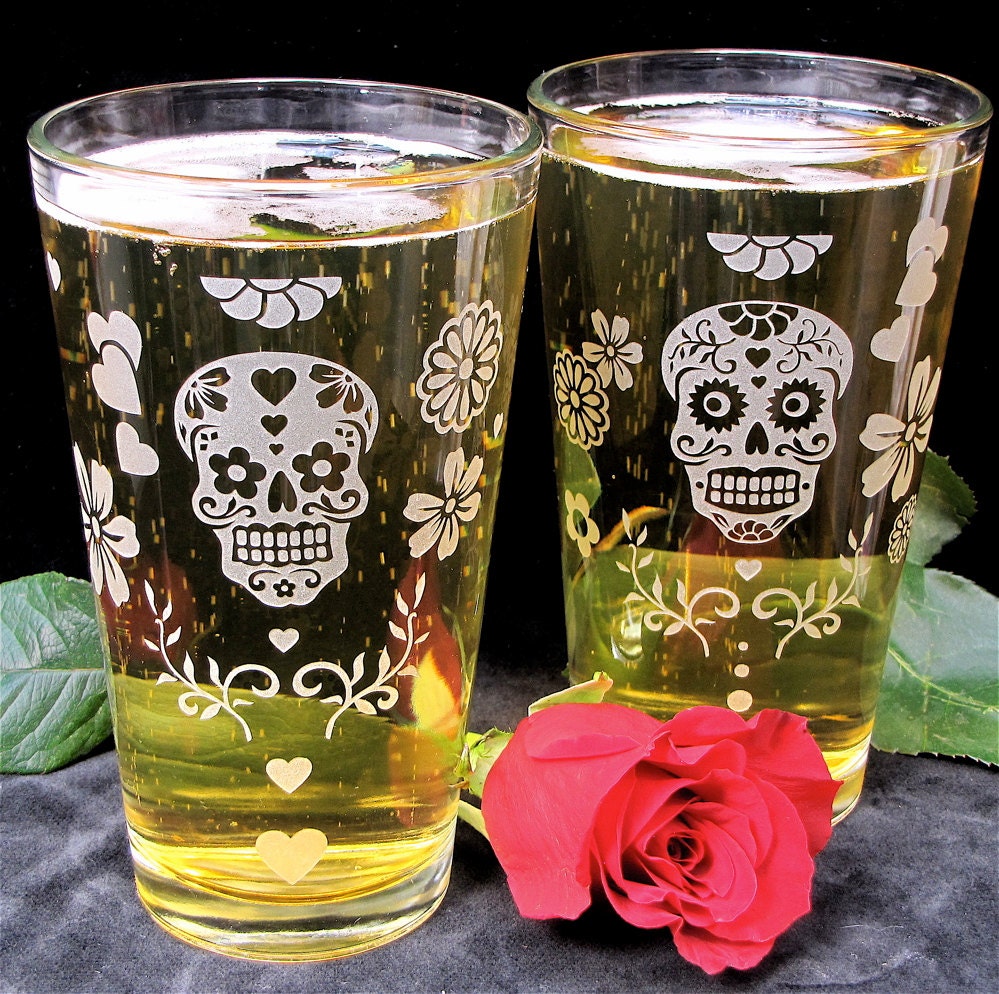 2 Day of the Dead Pint Glasses Dia De Los by BradGoodellToo