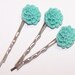 Flower, Hair, Pins, Trio, Chrysanthemum, Blue, Green, Resin