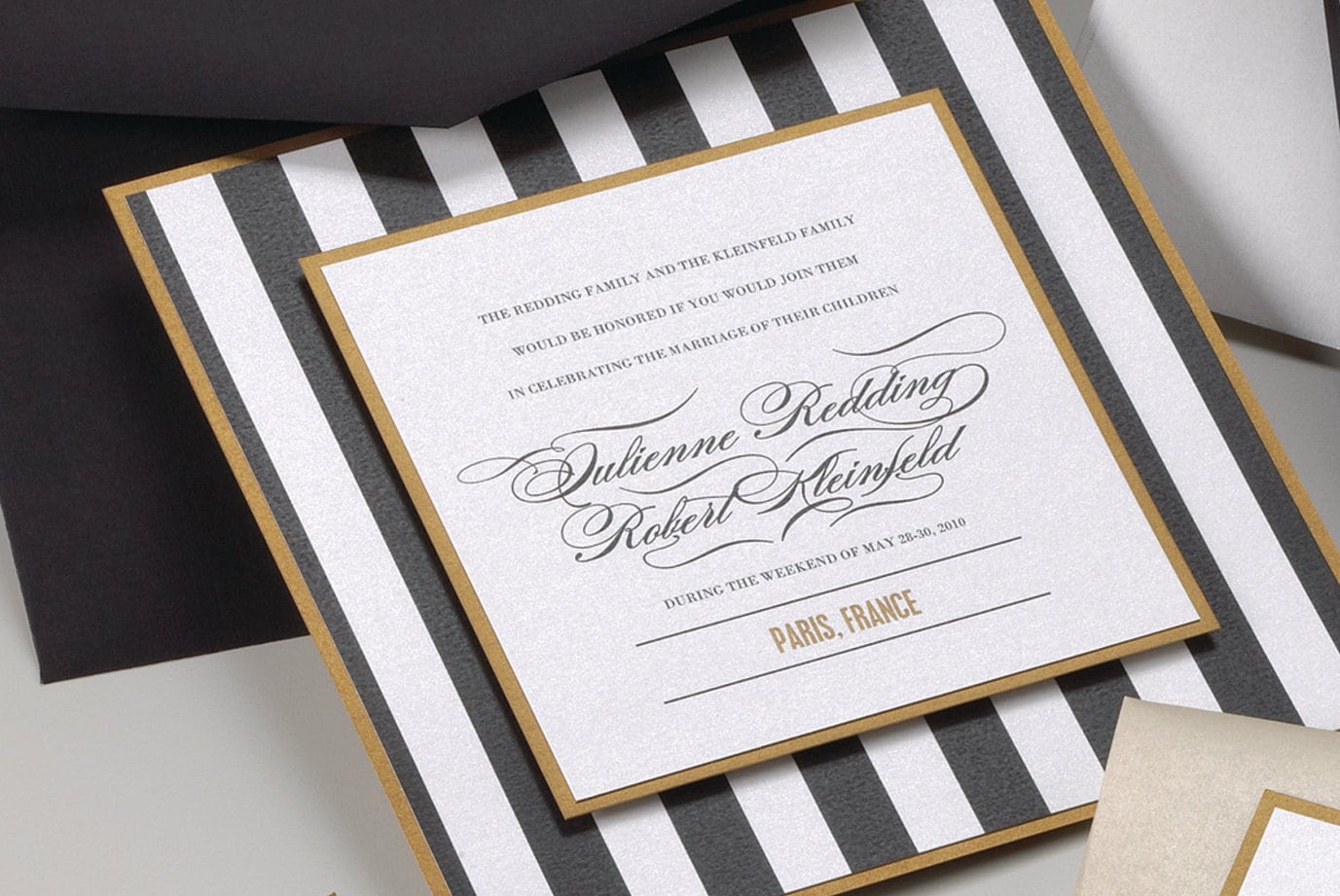 Stripe Black white and Gold Wedding Invitation by MilanoInk