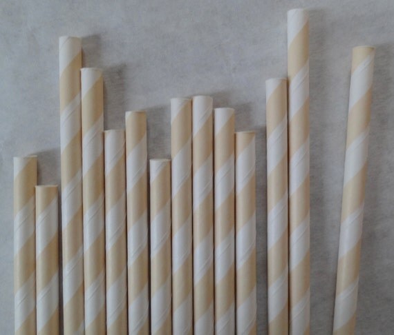 Ivory Striped Paper Straws, 50 Pack Il_570xn