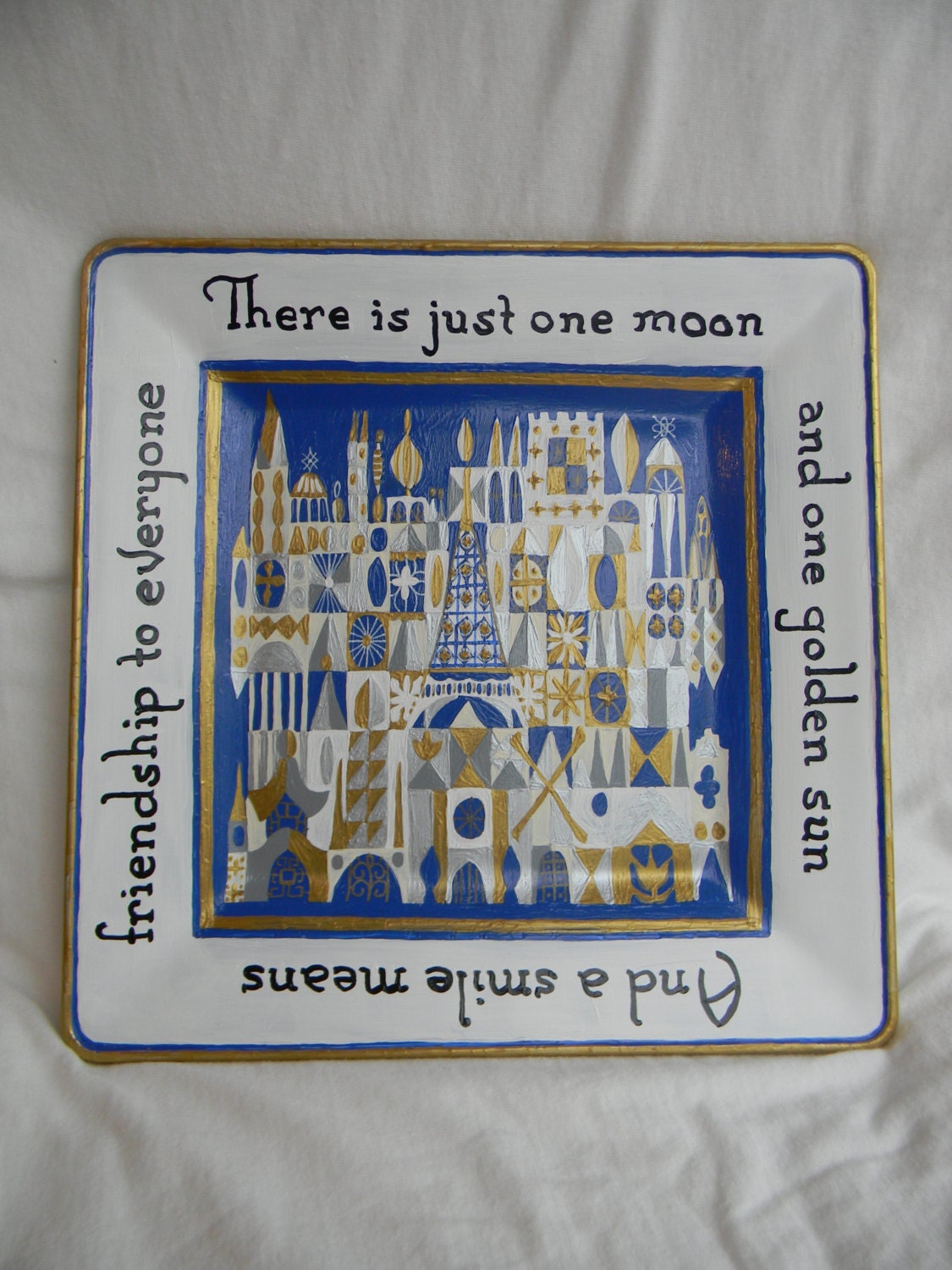 It's A Small World Inspired Hand Painted Glass Plate