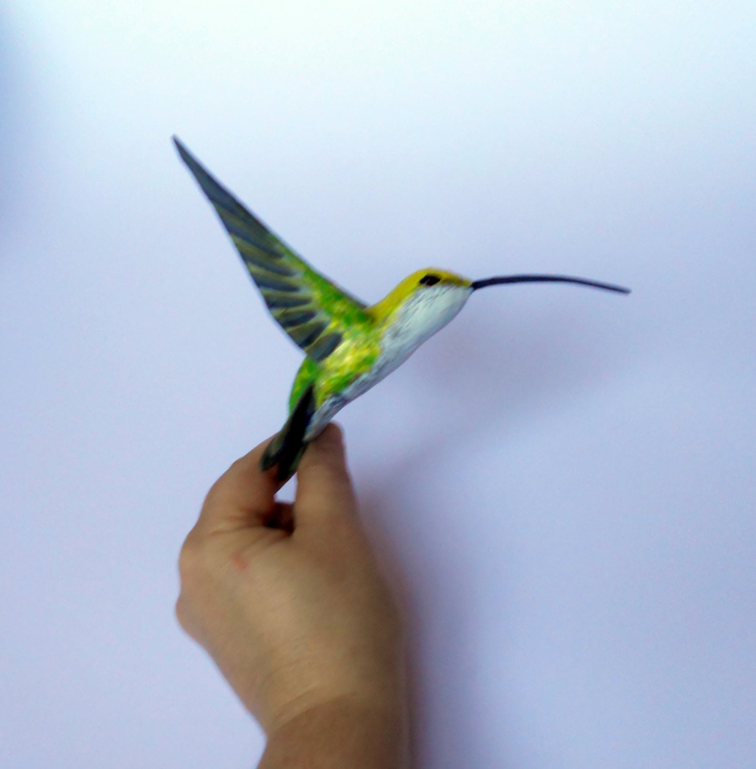 Hummingbird paper mache Art bird sculpture Original designer handmade
