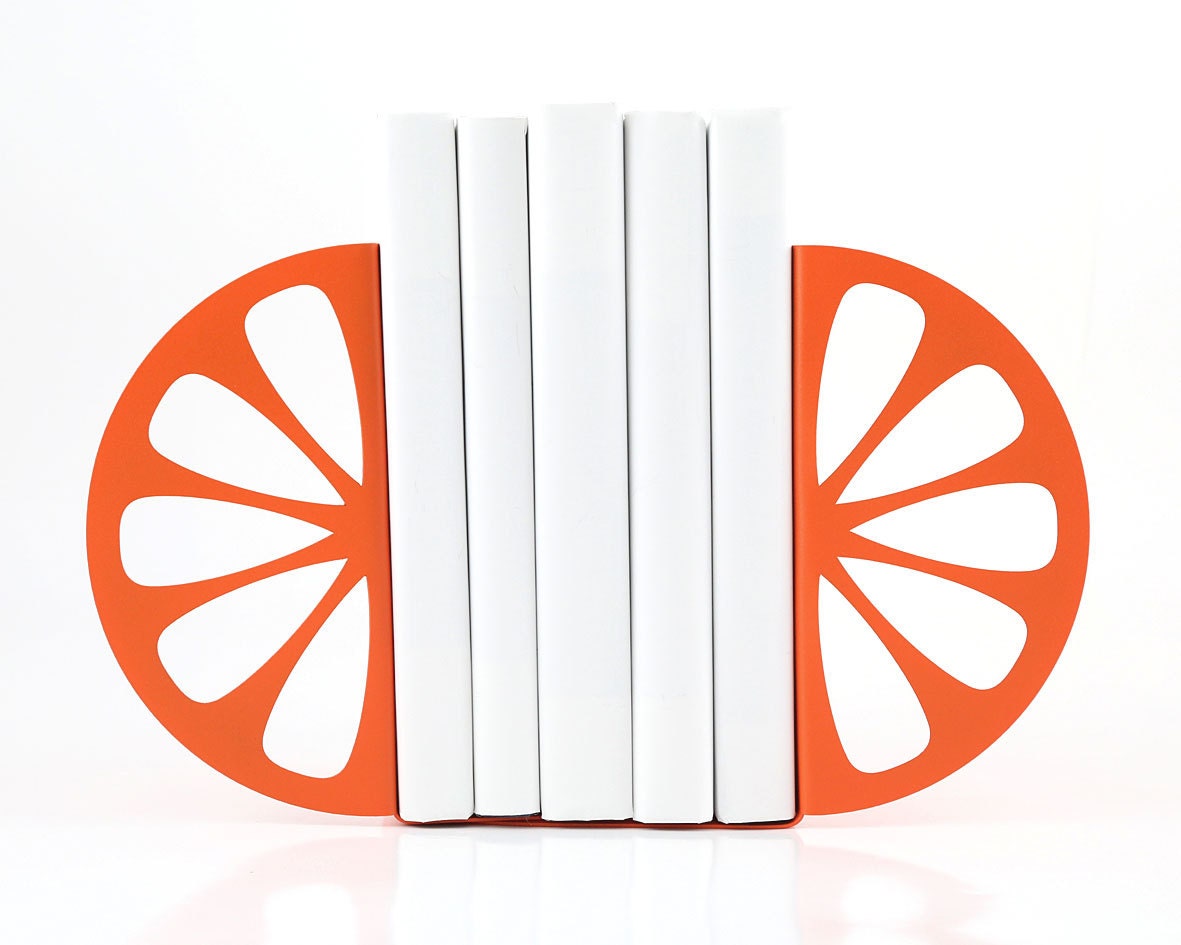 Bookends - Orange - laser cut for precision these metal bookends will hold your favorite cookbooks or books - DesignAtelierArticle