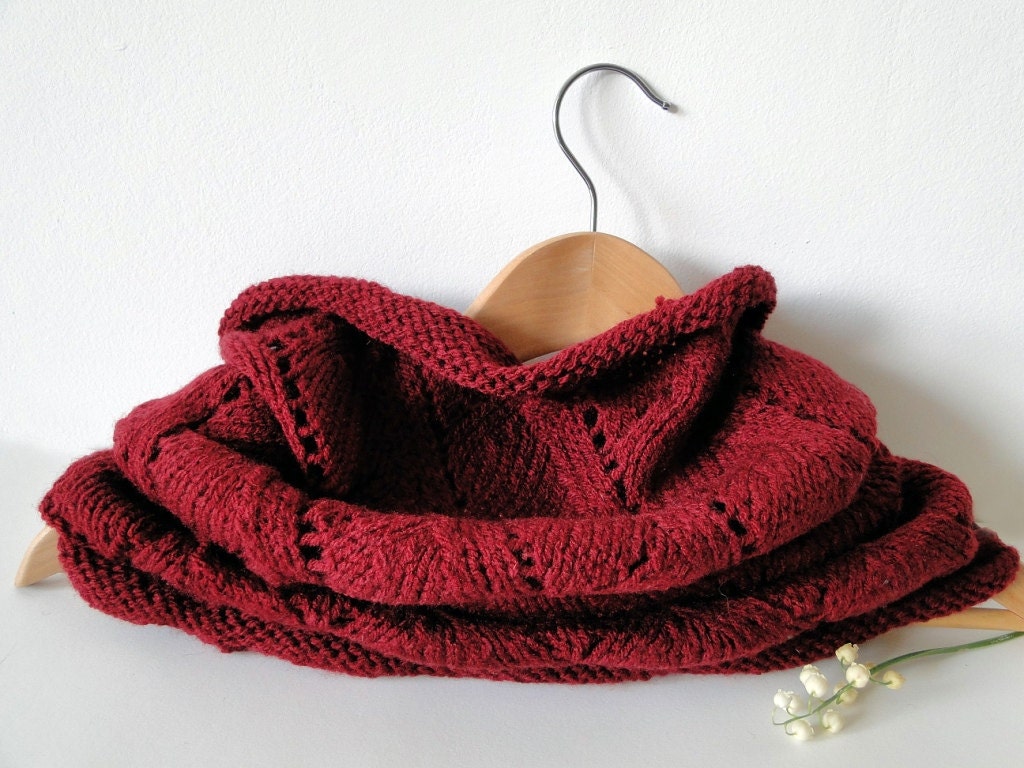 A Wine Red Hand Knitted Soft and Warm Cowl Scarf - MoxxyLand