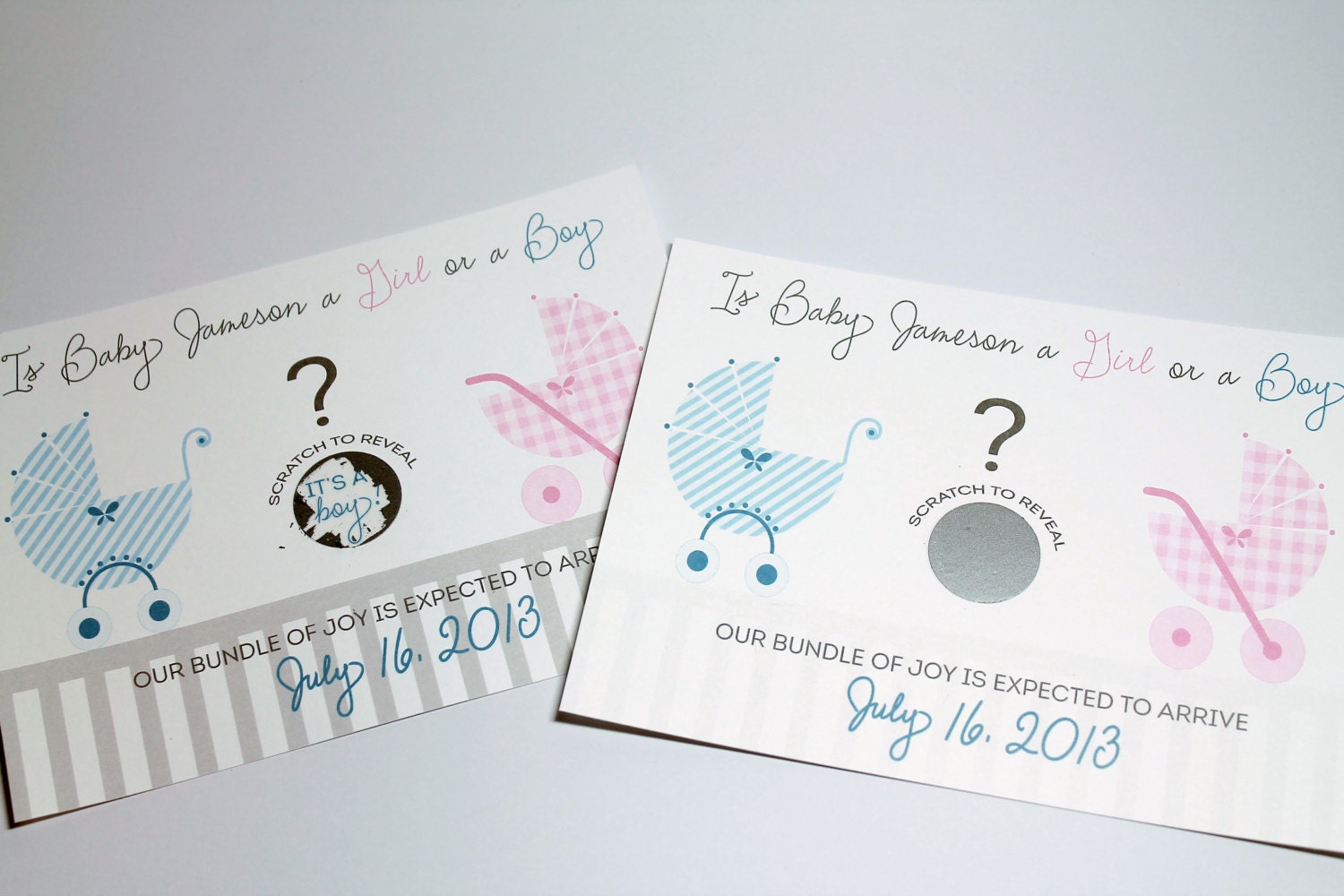 Boy or Girl Gender Reveal scratch off announcement for baby shower invitations gender reveal party - Set of 25 Il_570xn
