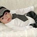 Baby boy tie one piece bodysuit, leg warmer and crochet hat set, gray and black, stripes and polka dots, photo prop, Baby Fashion