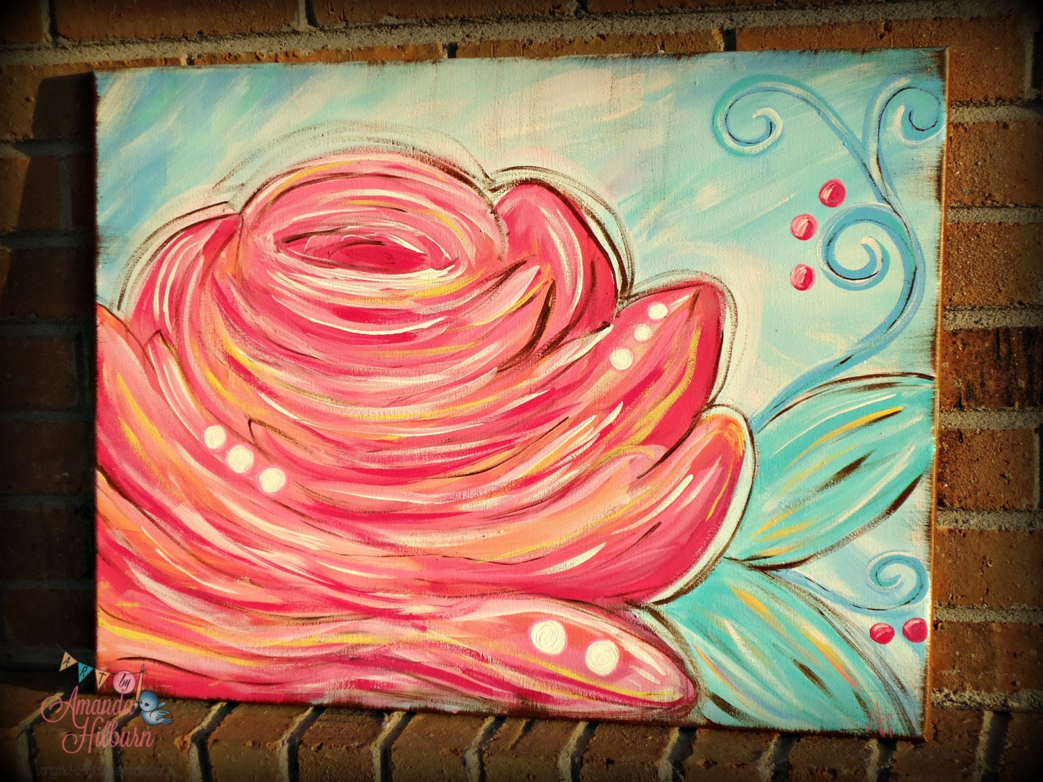 My Rosie, 18x24 Original Acrylic Rose Canvas, Pink Rose - AmandaHilburnART