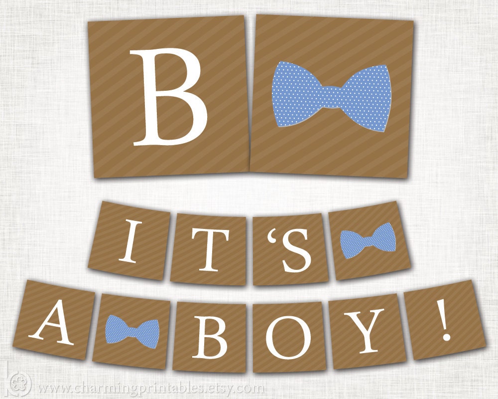 Bow Tie Baby Shower Banner - PRINTABLE Banner - DIY Digital File - Baby Boy Shower - Blue Brown - Bow Tie Collection Il_570xn