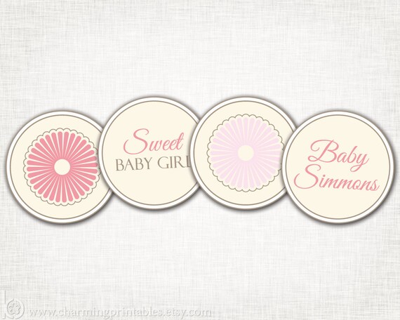 Baby Shower Cupcake Toppers - Baby Girl - Vintage Inspired Party Circles - PRINTABLE DIY Digital File - Vintage Baby Shower Il_570xn