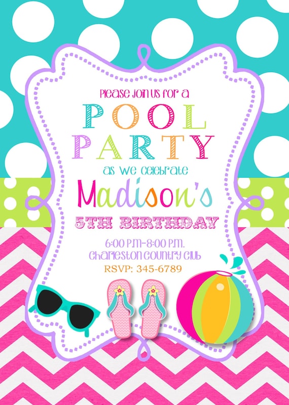 12 Pool Party Birthday Party invitations with by noteablechic