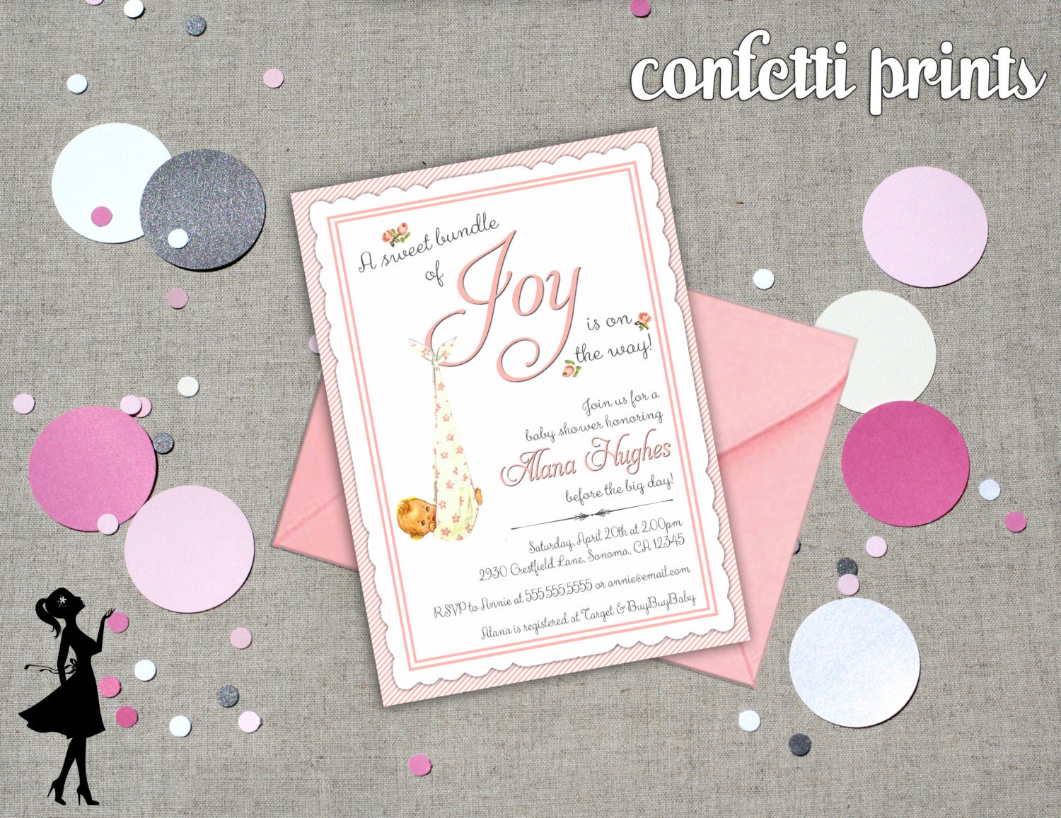 Retro Baby Shower Invitation - BUNDLE OF JOY Printable Il_570xn