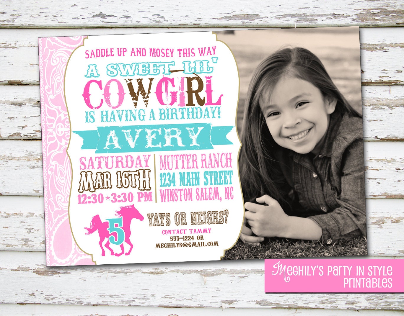 Western Cowgirl Birthday Invitation with Photo Il_570xn