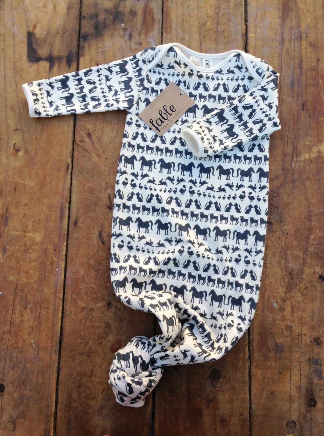 Organic Cotton Knottie Sleep Suit Onesie - Navy Animals on Cream