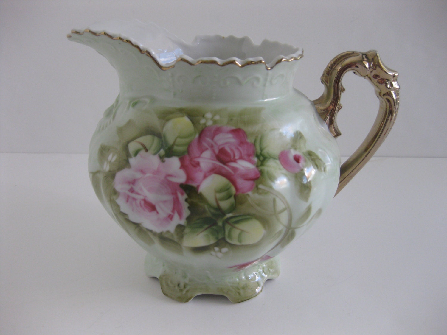 large lefton green pink floral pitcher jug by large lefton green pink floral pitcher jug by