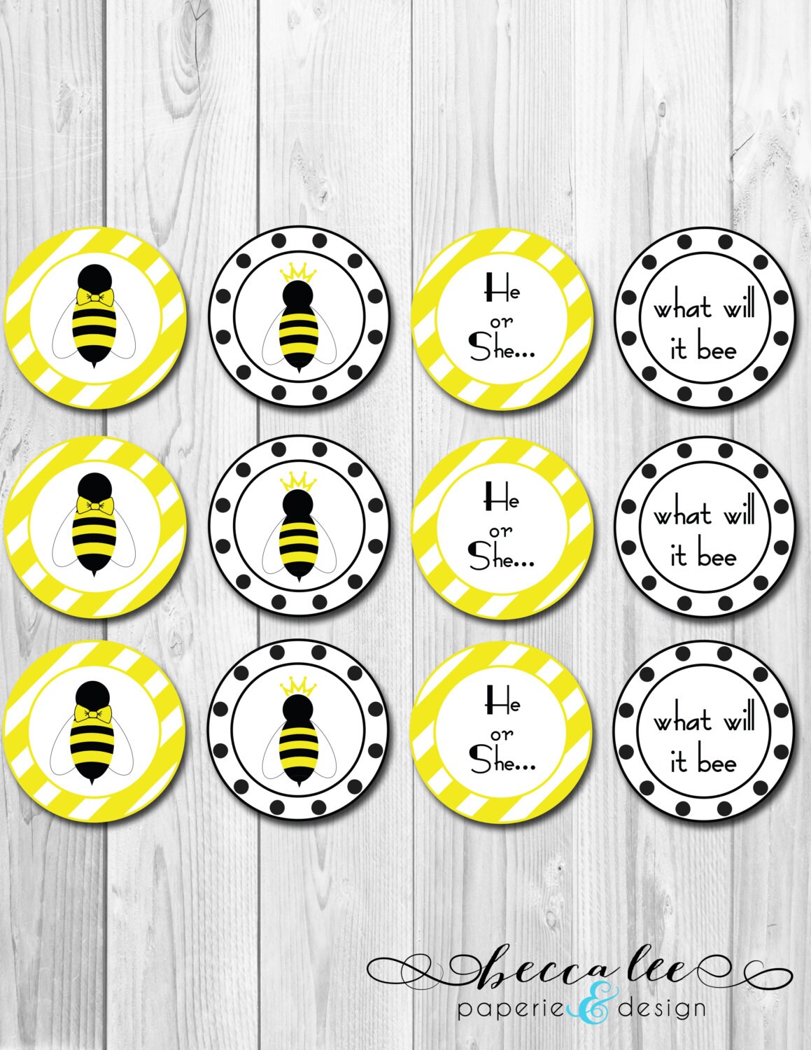 INSTANT DOWNLOAD - He or She What Will it Bee Baby Shower Gender Reveal Cupcake Topper - DIY - Printable Il_570xn