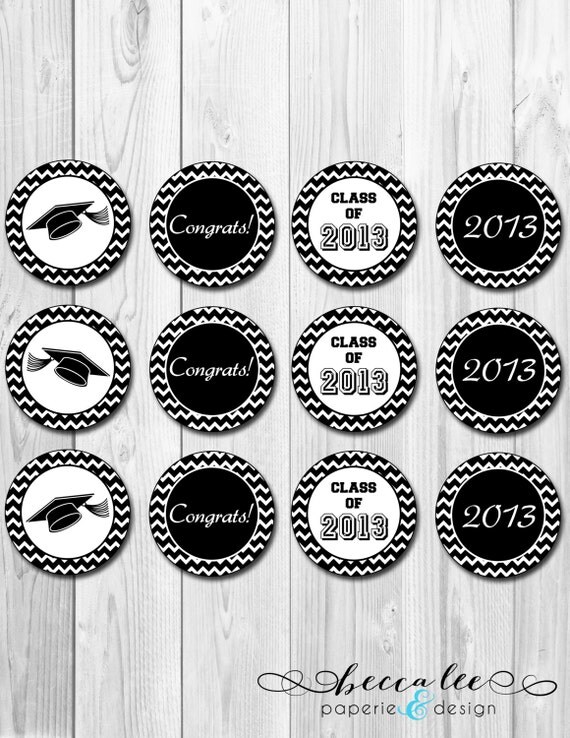 INSTANT DOWNLOAD - Cupcake Toppers - Chevron Stripe Graduation Theme - DIY - Printable Il_570xn