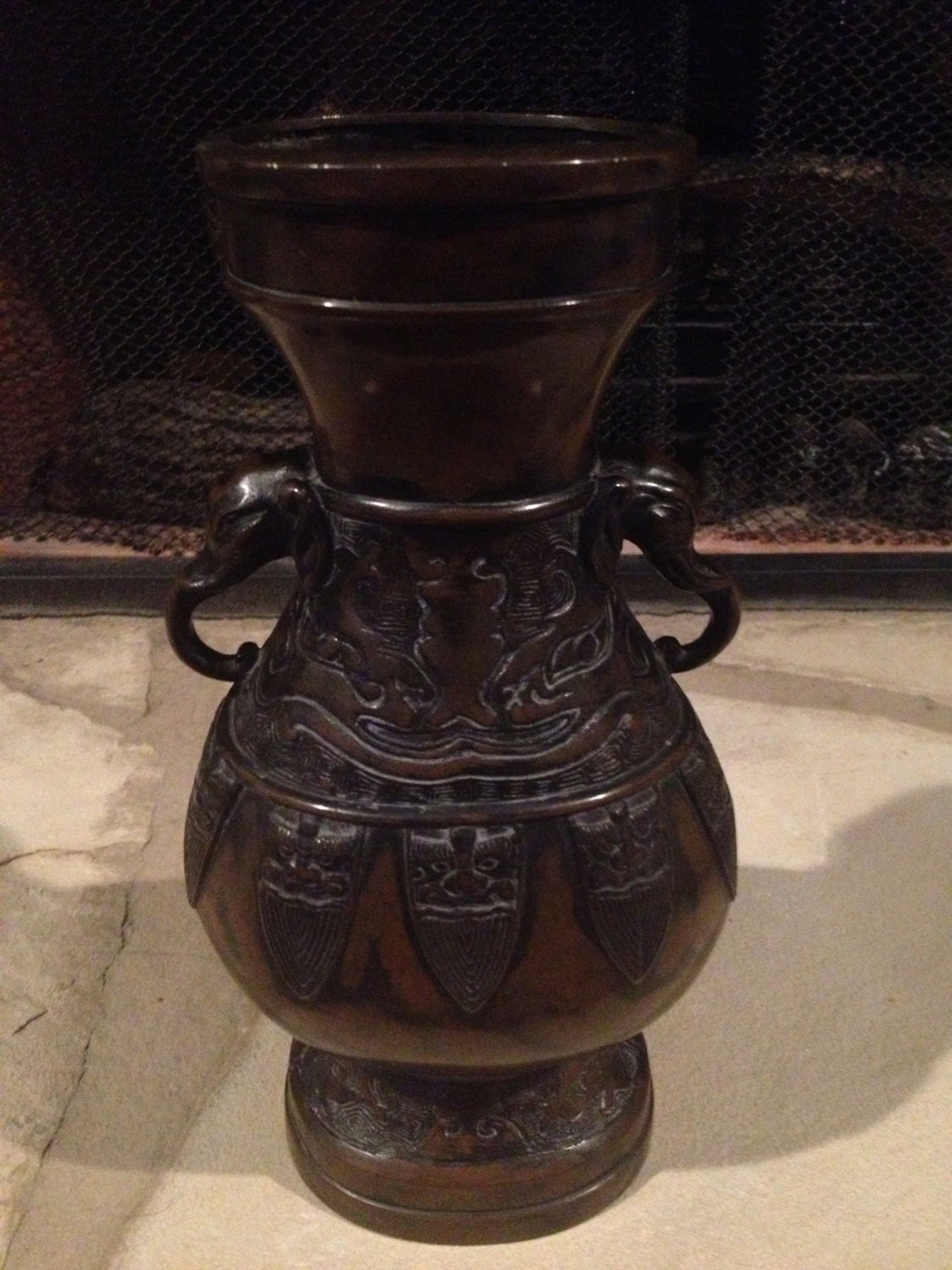 Asian Bronze Vase Elephant Head Handles by SquarePegAntiques