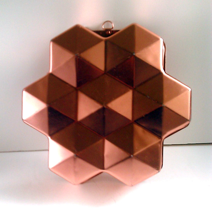 Vintage Geometric Copper Tone Jello Mold Stainless Metal 8 Cup Triangle 6 sides Cube Cubes Aluminum